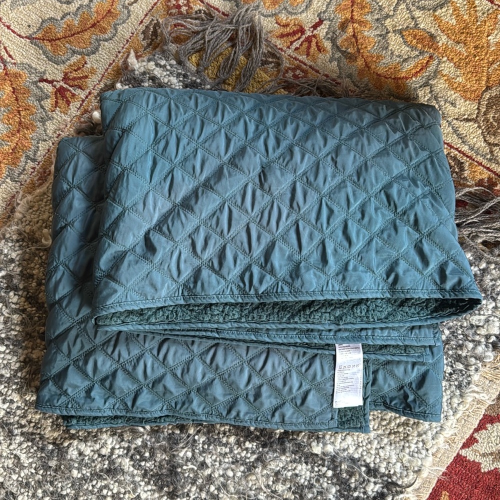 PrAna Diva Blanket Sherpa lined cozy throw deep balsam blue green camping READ